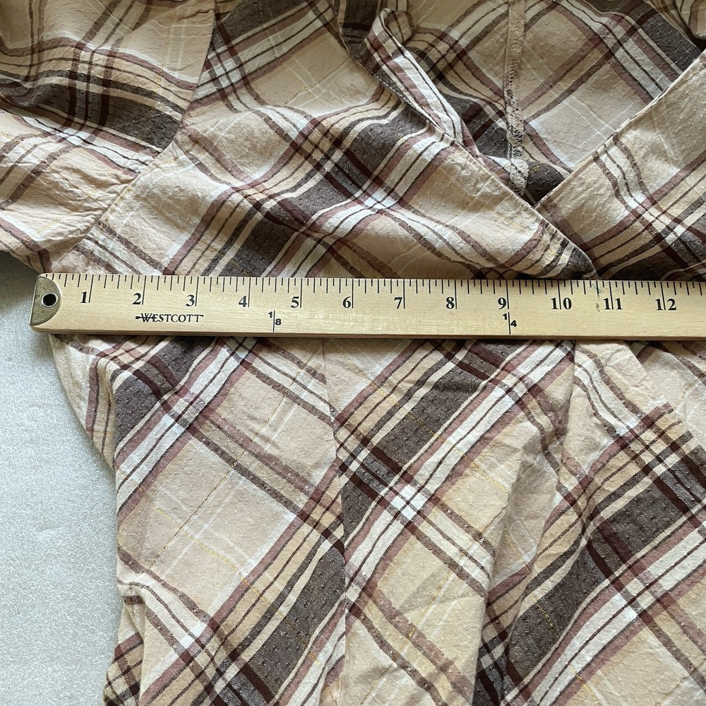 Inc International Concepts Dress Women 10 Brown Plaid Linen Blend Faux Wrap Boho - Picture 8 of 14